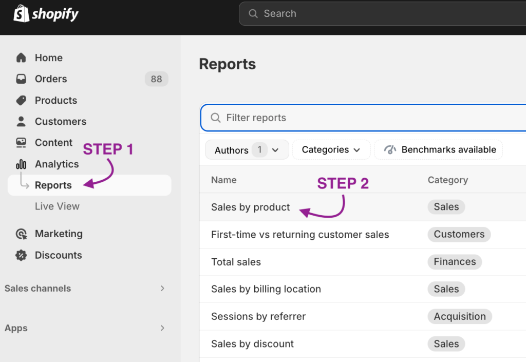 How to access Sales by Product on Shopify