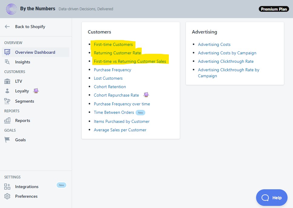 By the Numbers has simple access to all your first-time and returning customers