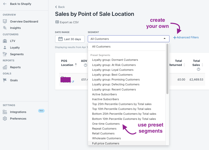 Segmented Sales by POS Location Report BtN