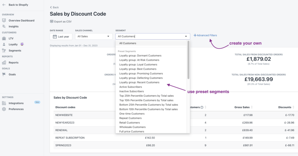 Sales by Discount Code Shopify